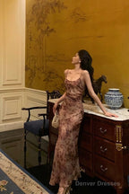 Classy Mermaid Spaghetti Straps Floral Chiffon Prom Dresses Birthday Outfits Evening Gown