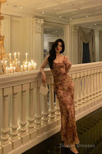 Classy Mermaid Spaghetti Straps Floral Chiffon Prom Dresses Birthday Outfits Evening Gown