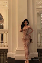 Classy Mermaid Spaghetti Straps Floral Prom Dresses Birthday Outfits Evening Gown