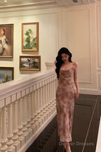 Classy Mermaid Spaghetti Straps Floral Prom Dresses Birthday Outfits Evening Gown