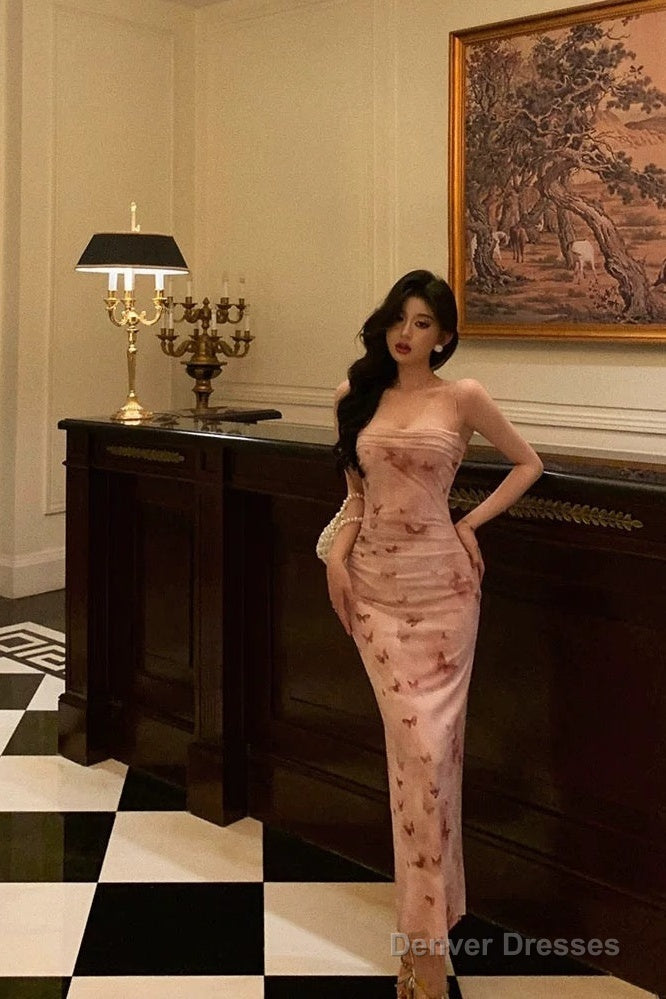 Classy Mermaid Spaghetti Straps Pink Flora Prom Dresses Birthday Outfits Evening Gown Secondary image