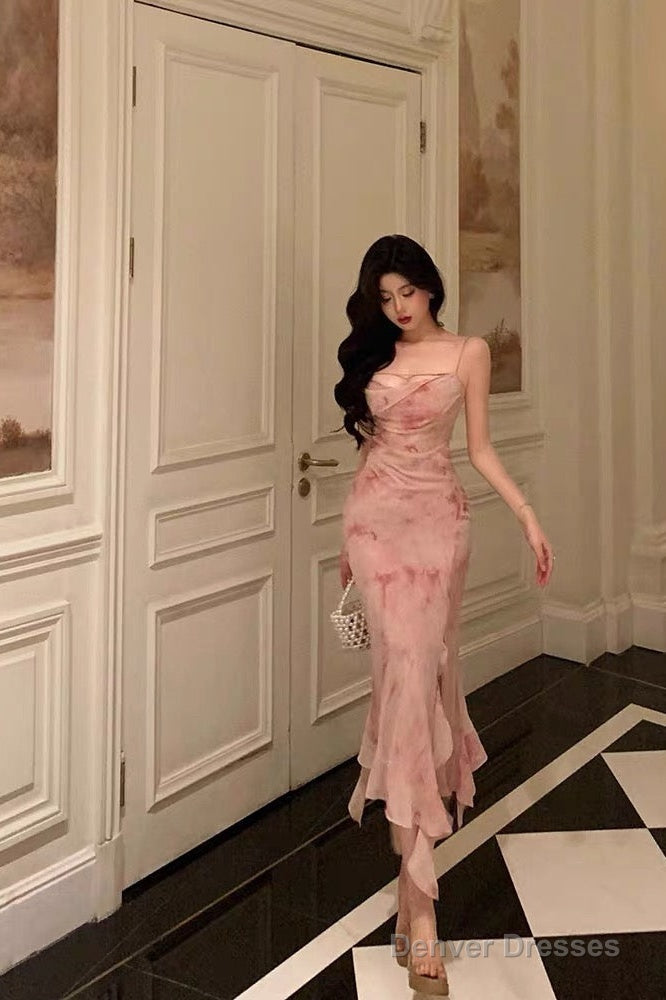 Classy Mermaid Spaghetti Straps Pink Prom Dresses Birthday Outfits Evening Gown Main image