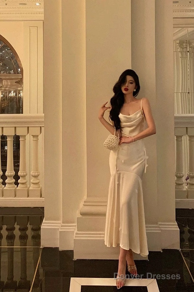 Classy Mermaid Spaghetti Straps White Floral Satin Prom Dresses Birthday Outfits Evening Gown Secondary image