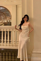 Classy Mermaid Spaghetti Straps White Floral Satin Prom Dresses Birthday Outfits Evening Gown