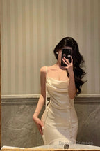 Classy Mermaid Spaghetti Straps White Floral Satin Prom Dresses Birthday Outfits Evening Gown