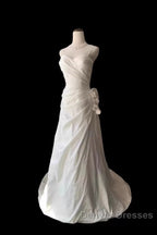 Classy Mermaid Spaghetti Straps White Satin Long Wedding Dress Bridal Dress