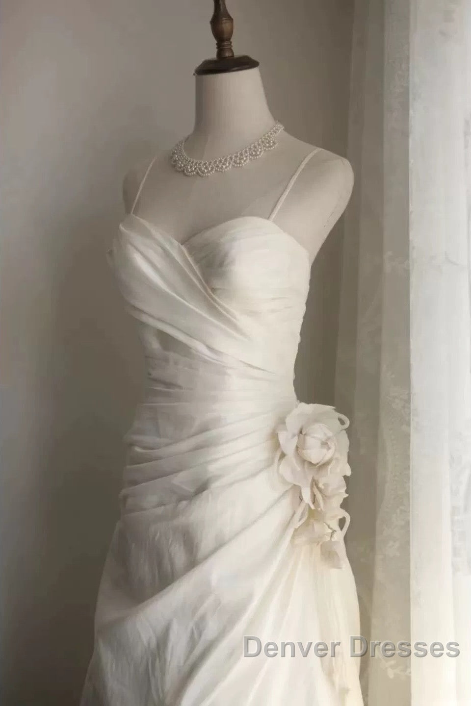 Classy Mermaid Spaghetti Straps White Satin Long Wedding Dress Bridal Dress