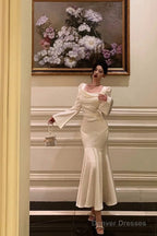 Classy Mermaid Square Neckline Long Sleeves Prom Dresses Birthday Outfits Evening Gown