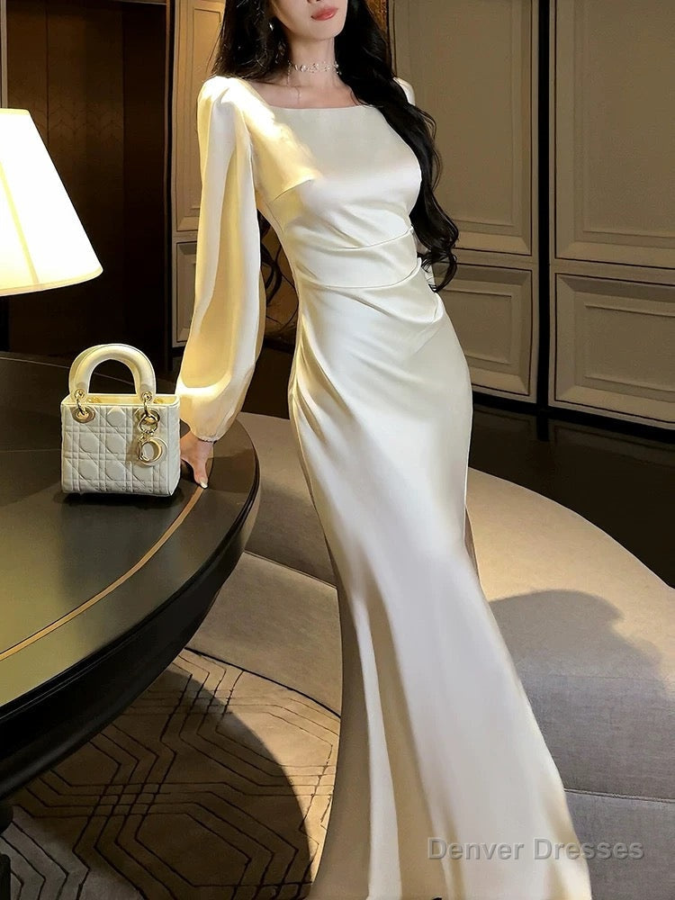 Classy Mermaid Square Neckline Long Sleeves Slit Prom Dresses Evening Gowns Secondary image