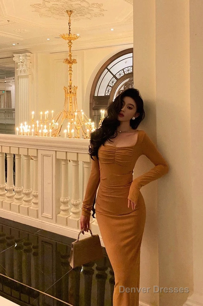 Classy Mermaid Square Neckline Orange Prom Dresses Birthday Outfits Evening Gown