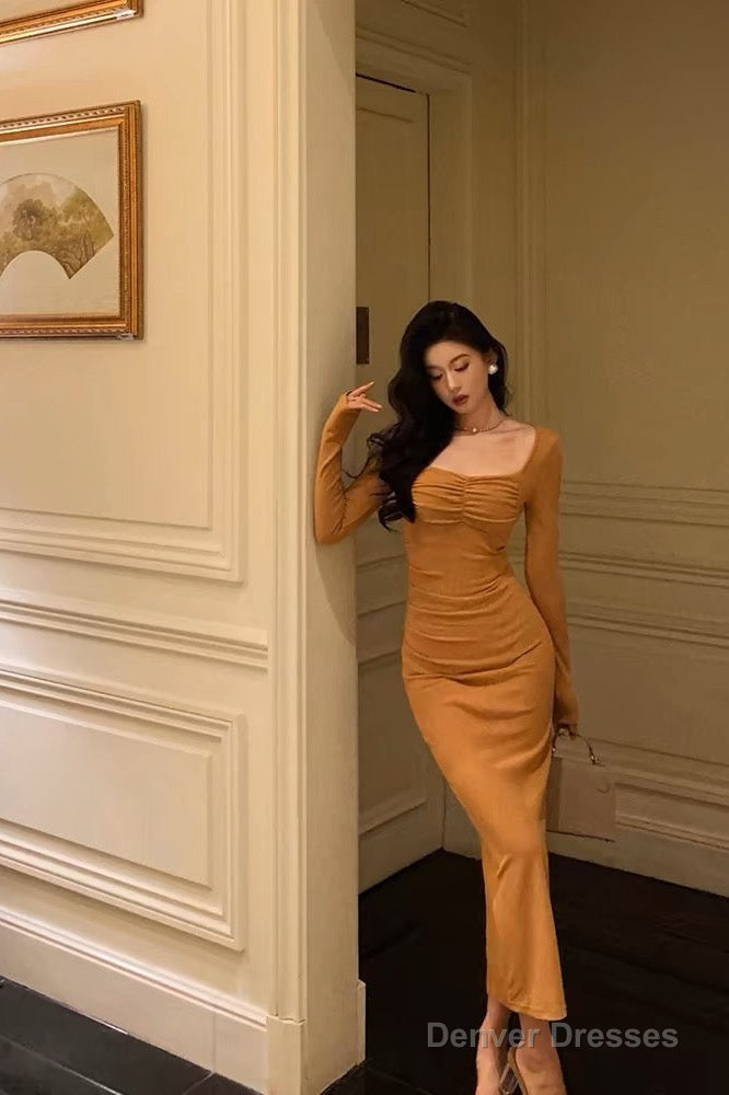 Classy Mermaid Square Neckline Orange Prom Dresses Birthday Outfits Evening Gown Main image