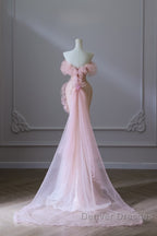 Classy Mermaid Strapless Pink Sequin Long Evening Dress Prom Dress