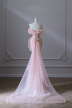 Classy Mermaid Strapless Pink Sequin Long Evening Dress Prom Dress