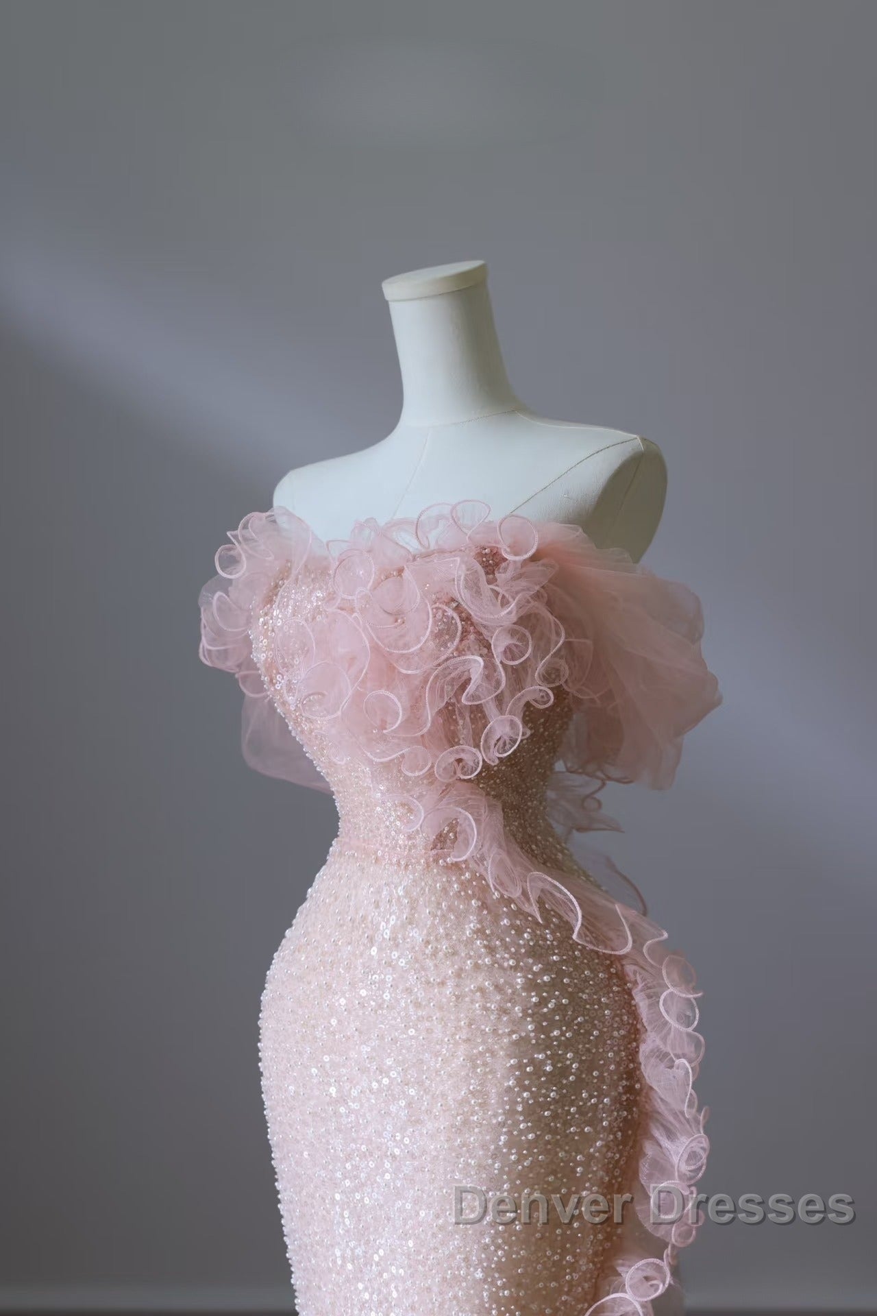 Classy Mermaid Strapless Pink Sequin Long Evening Dress Prom Dress