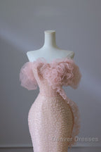 Classy Mermaid Strapless Pink Sequin Long Evening Dress Prom Dress