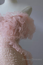 Classy Mermaid Strapless Pink Sequin Long Evening Dress Prom Dress