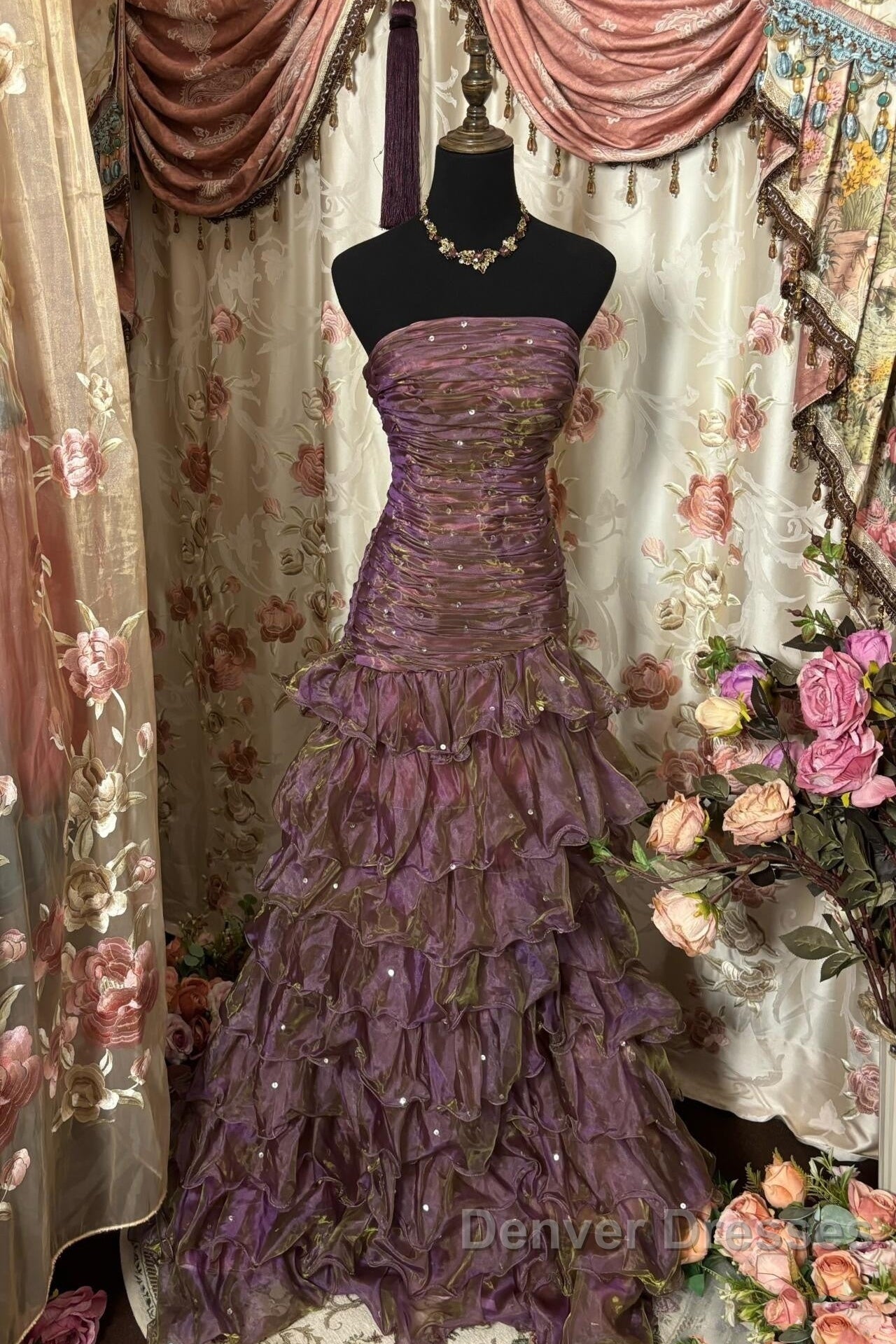 Classy Mermaid Strapless Ruffles Long Evening Dress Prom Dress