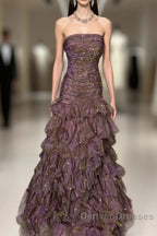 Classy Mermaid Strapless Ruffles Long Evening Dress Prom Dress