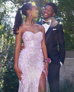 Classy Mermaid Sweetheart Lilac Sequin Slit Long Evening Dress Prom Dress