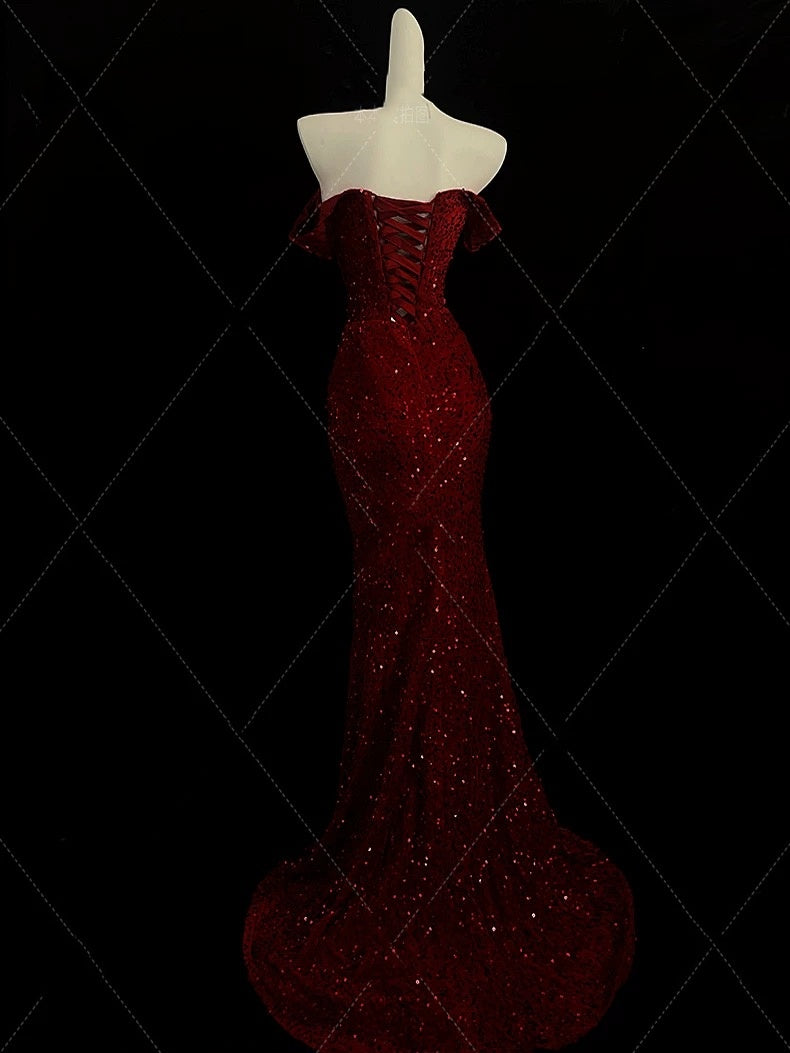 Classy Mermaid Sweetheart Red Slit Sequin Long Evening Gowns Prom Dress Secondary image