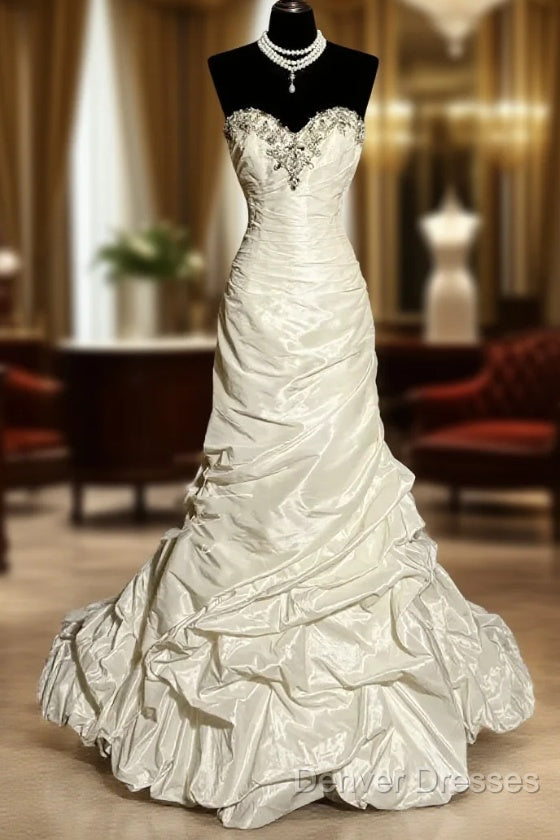 Classy Mermaid Sweetheart Taffeta Ivory Long Wedding Dress Bridal Dress Main image