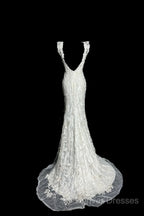 Classy Mermaid V Neckline Lace Ivory Long Wedding Dress Bridal Dress