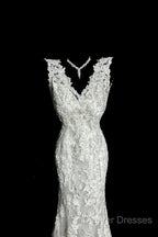 Classy Mermaid V Neckline Lace Ivory Long Wedding Dress Bridal Dress