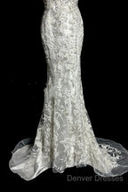 Classy Mermaid V Neckline Lace Ivory Long Wedding Dress Bridal Dress