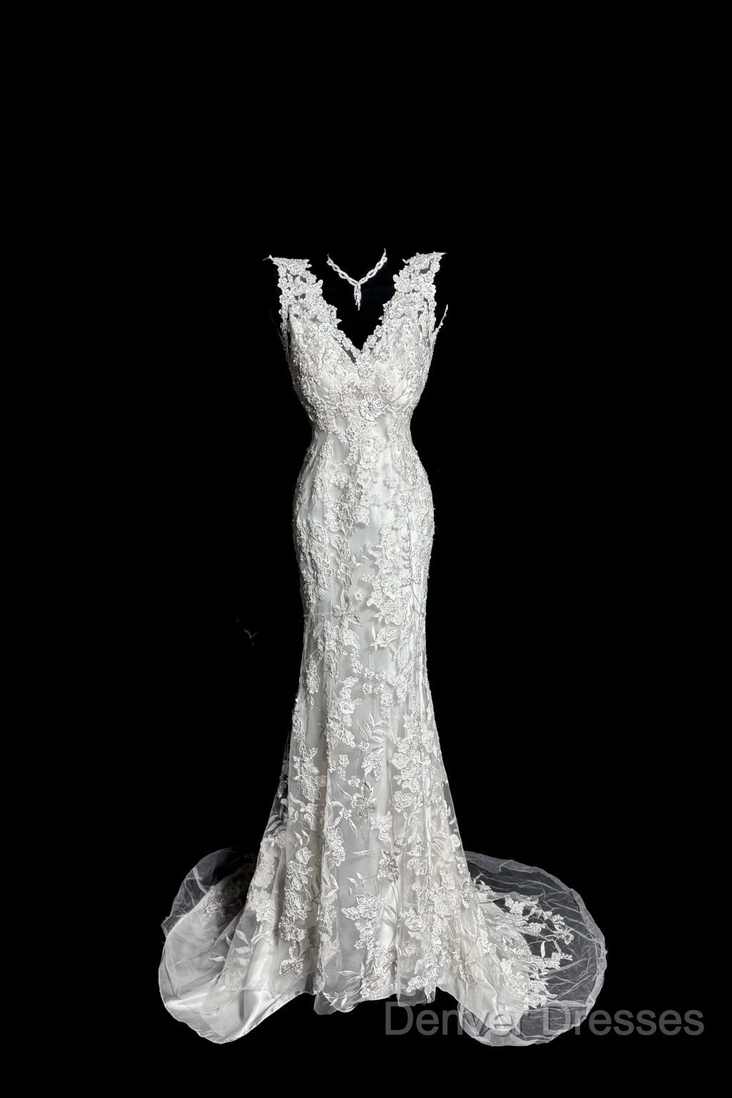 Classy Mermaid V Neckline Lace Ivory Long Wedding Dress Bridal Dress