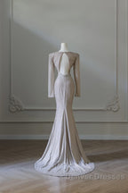 Classy Mermaid V Neckline Long Sleeves Sequin Ruffles Long Evening Dress Prom Dress