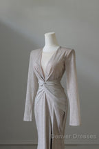 Classy Mermaid V Neckline Long Sleeves Sequin Ruffles Long Evening Dress Prom Dress