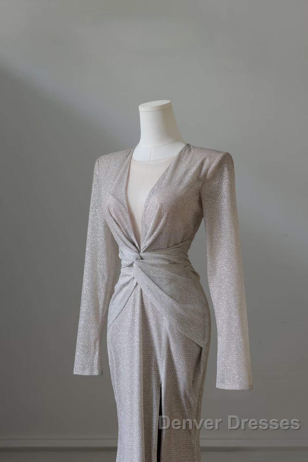 Classy Mermaid V Neckline Long Sleeves Sequin Ruffles Long Evening Dress Prom Dress