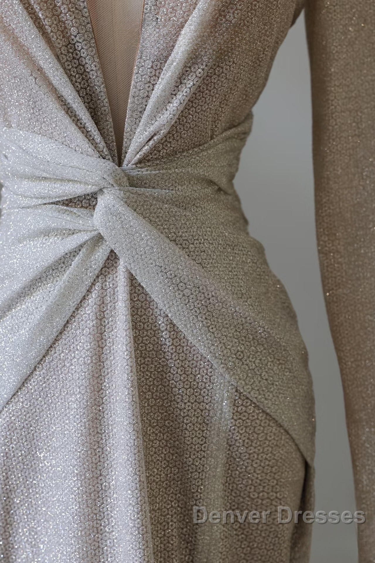 Classy Mermaid V Neckline Long Sleeves Sequin Ruffles Long Evening Dress Prom Dress