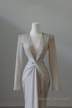 Classy Mermaid V Neckline Long Sleeves Sequin Ruffles Long Evening Dress Prom Dress