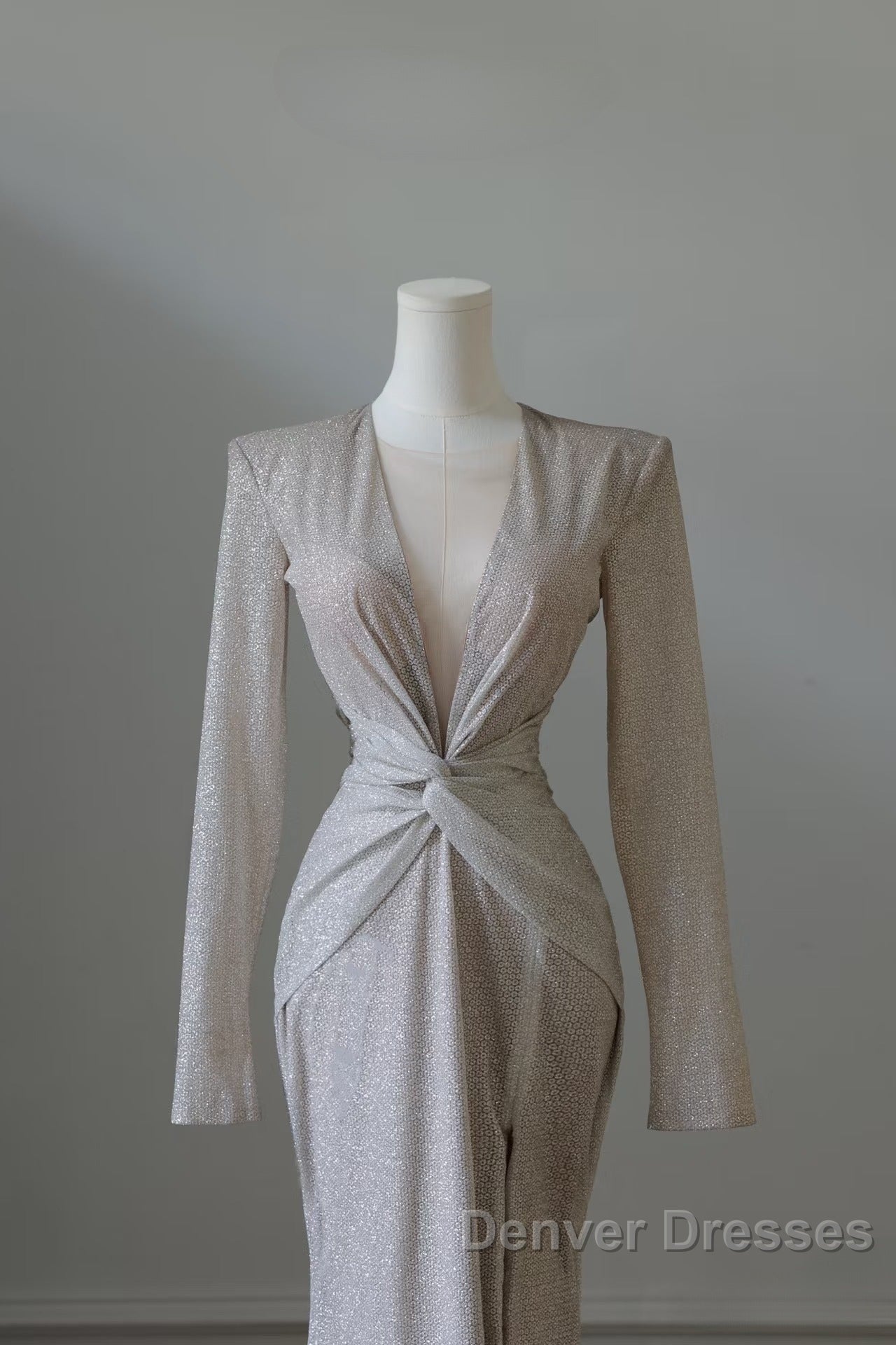 Classy Mermaid V Neckline Long Sleeves Sequin Ruffles Long Evening Dress Prom Dress