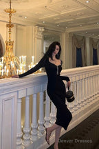 Classy Sheath Black Prom Dresses Birthday Outfits Evening Gown