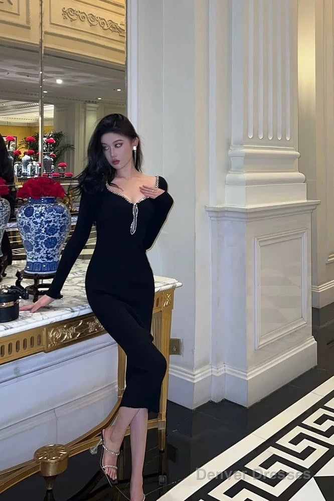 Classy Sheath Black Prom Dresses Birthday Outfits Evening Gown Main image