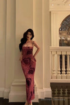 Classy Sheath Floral Pink Prom Dresses Birthday Outfits Evening Gown