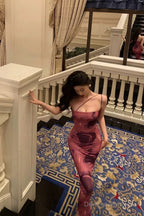 Classy Sheath Floral Pink Prom Dresses Birthday Outfits Evening Gown