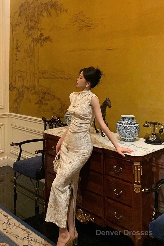 Classy Sheath High Neckline Velvet Flora Prom Dresses Birthday Outfits Evening Gown Main image