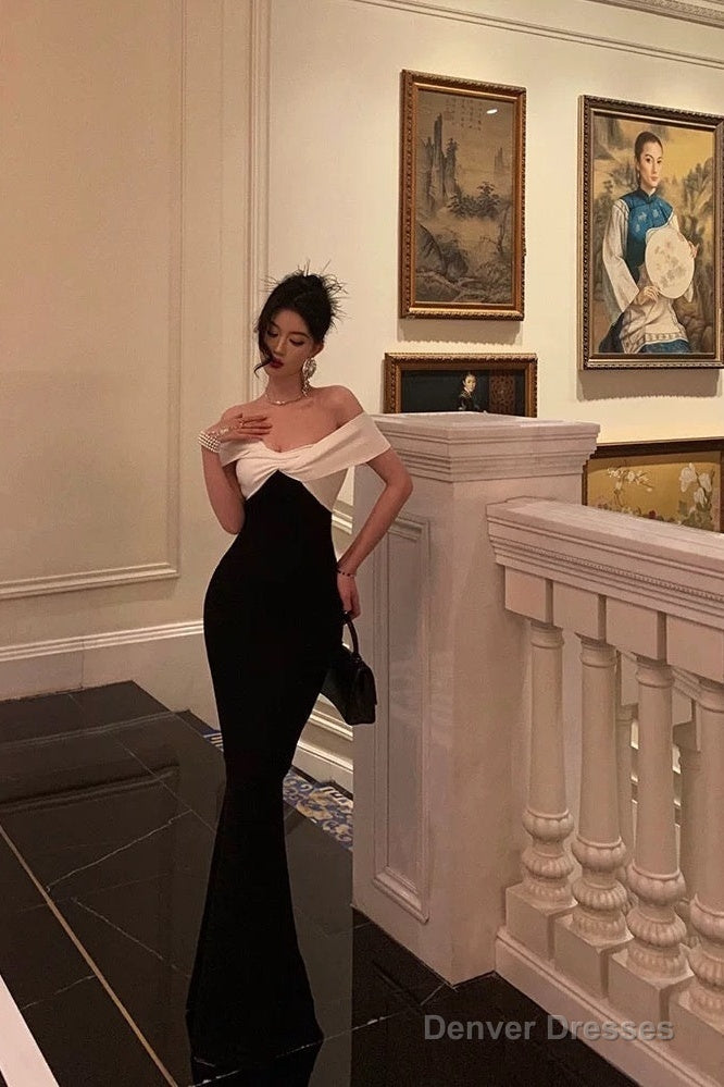 Classy Sheath Off The Shoulder Black Prom Dresses Birthday Outfits Evening Gown Secondary image