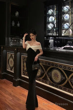 Classy Sheath Off The Shoulder Black Prom Dresses Birthday Outfits Evening Gown