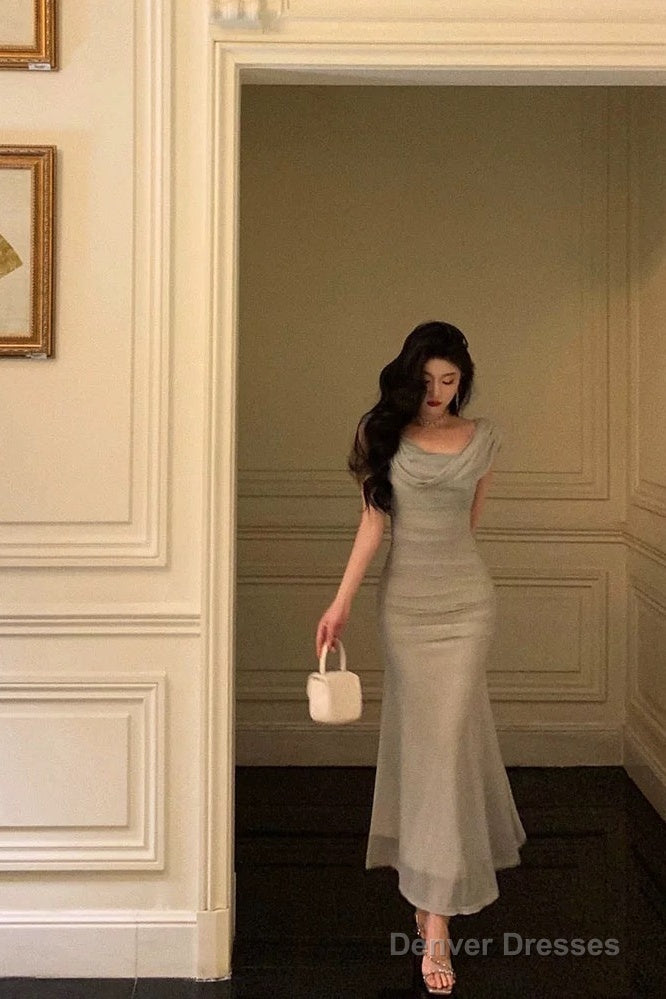 Classy Sheath Off The Shoulder Dusty Green Ruffles Prom Dresses Birthday Outfits Main image