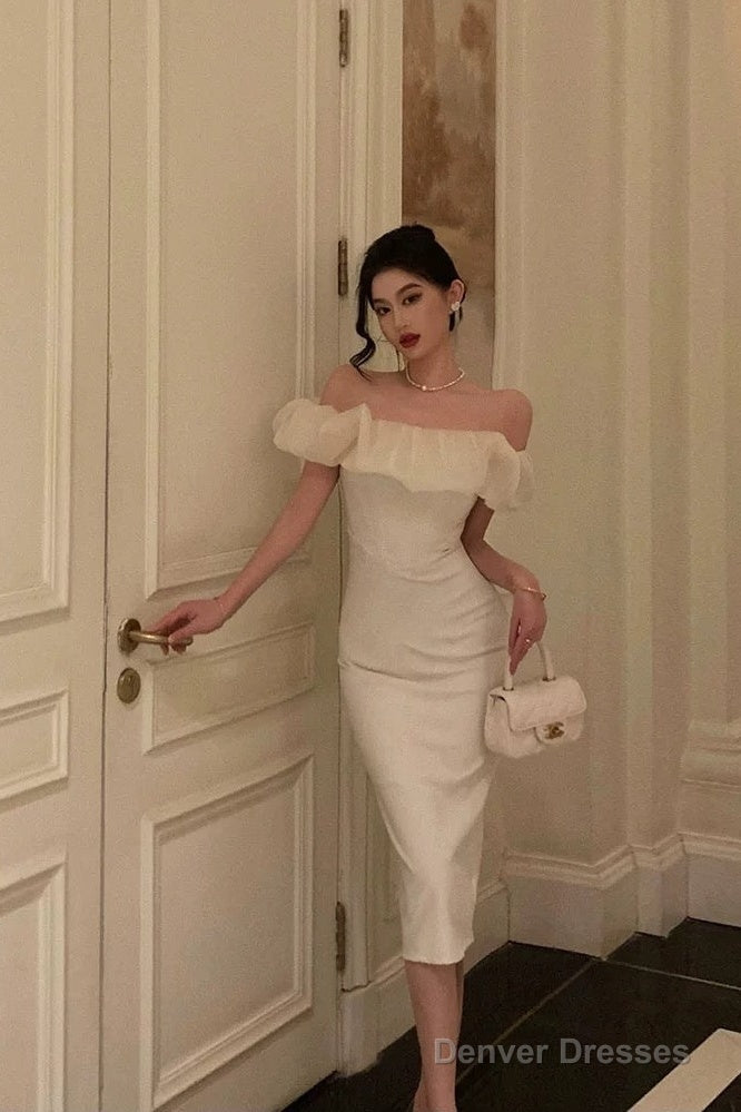 Classy Sheath Off The Shoulder White Prom Dresses Birthday Outfits