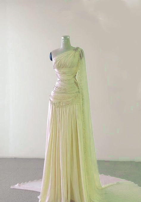 Classy Sheath One Shoulder Pink Long Chiffon Evening Gown Prom Dress