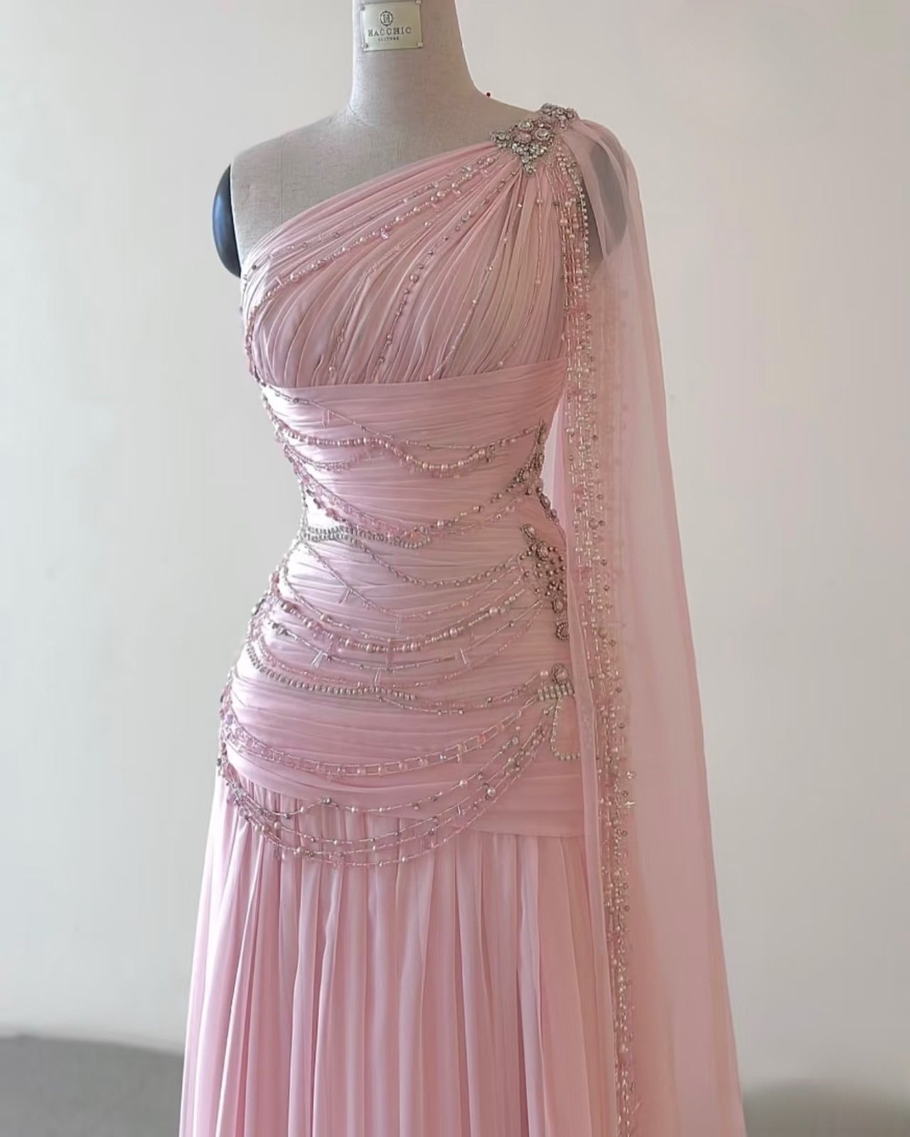 Classy Sheath One Shoulder Pink Long Chiffon Evening Gown Prom Dress
