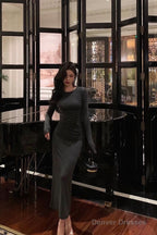 Classy Sheath Scoop Neckline Black Prom Dresses Birthday Outfits Evening Gown