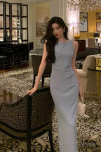 Classy Sheath Scoop Neckline Blue Prom Dresses Birthday Outfits Evening Gown