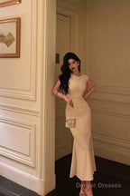 Classy Sheath Scoop Neckline Ivory Prom Dresses Birthday Outfits Evening Gown