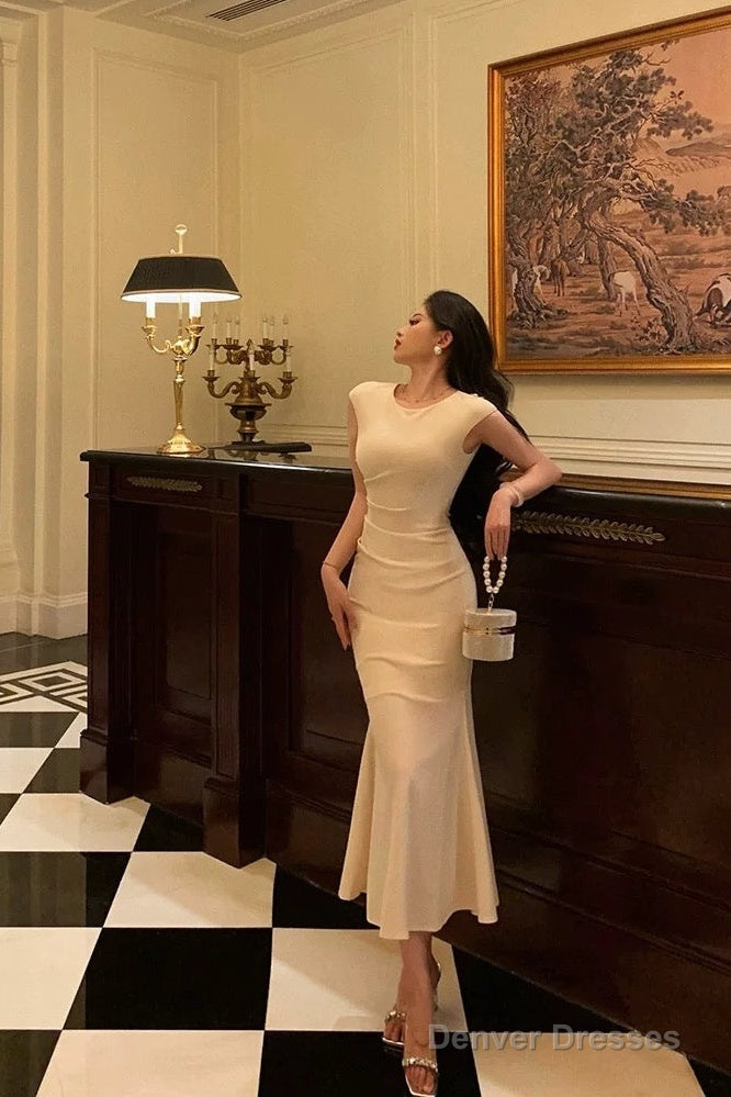 Classy Sheath Scoop Neckline Ivory Prom Dresses Birthday Outfits Evening Gown Main image